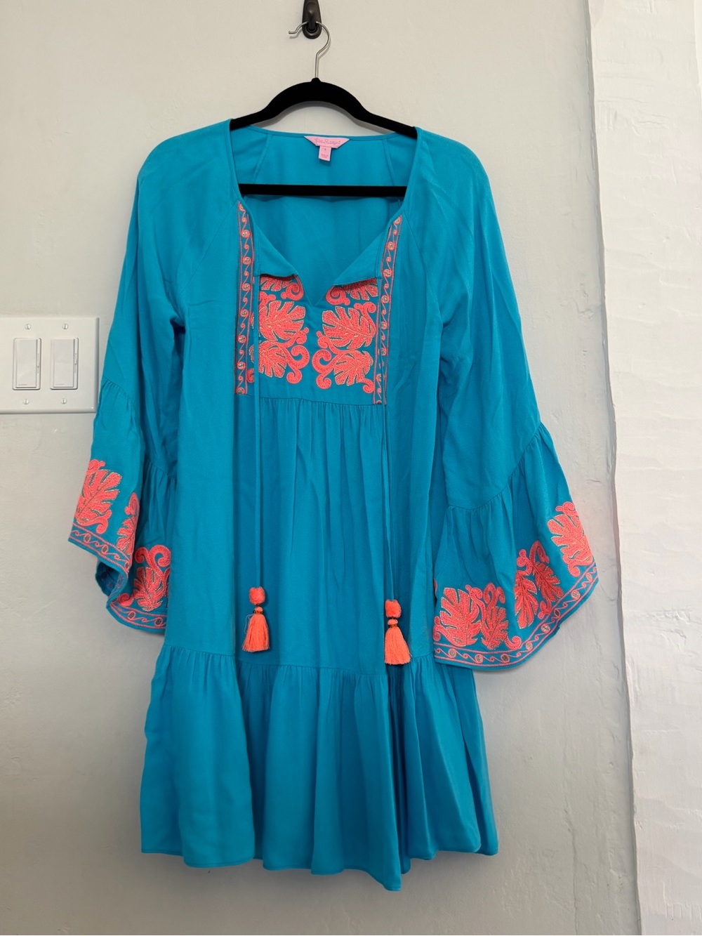 Lilly Pulitzer Turquoise Dress with Coral Embroidery